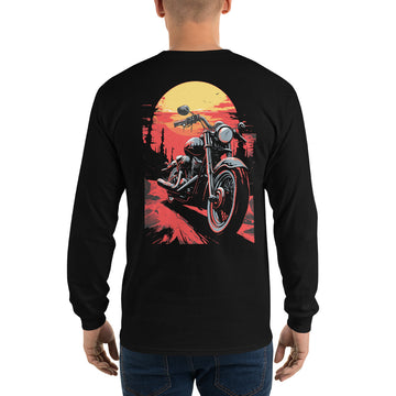 Motorcycle Sunset Long Sleeve Tee with backprint