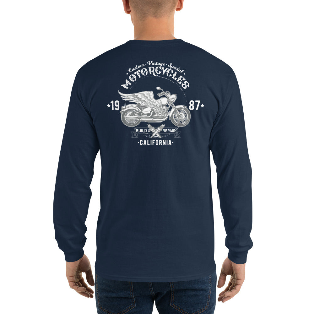 Vintage Motorcycles Long Sleeve Tee with Back Print