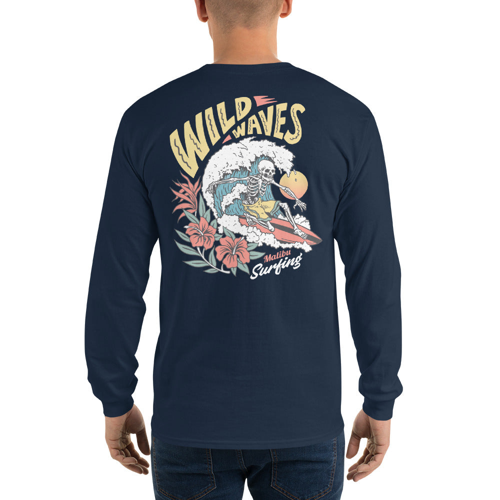 Wild Waves Long Sleeve Tee with Back Print